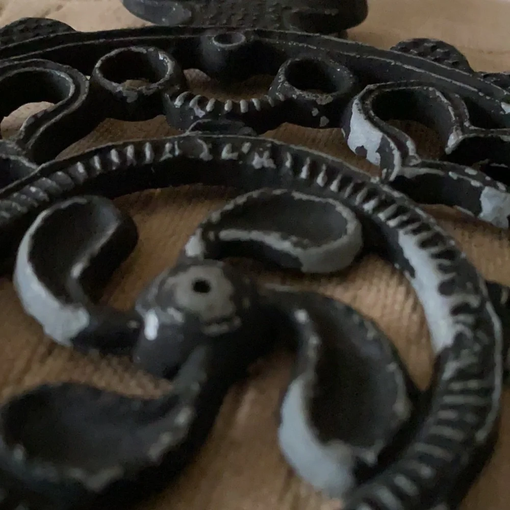 Vintage Black Cast Iron Trivet with Hook